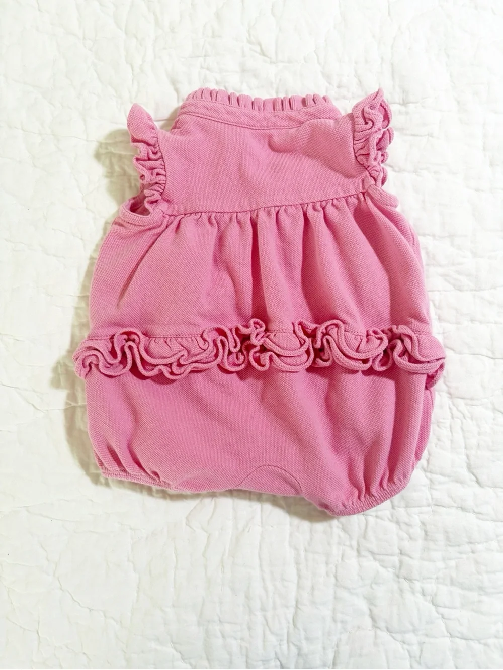 Ralph Lauren Pink Ruffle-Sleeve Polo Baby Romper